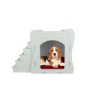 Ahşap Köpek Kulübesi Dekoratif Köpek Evi Beyaz Renk Merdivenli Model